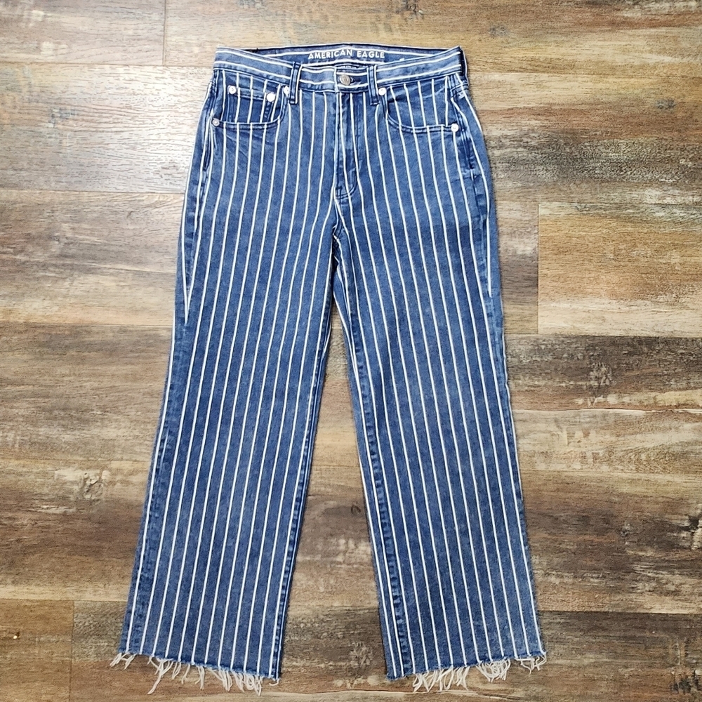 NWOT AMERICAN EAGLE OUTFITTERS WIDE LEG CROP STRIPED JEANS SIZE 2